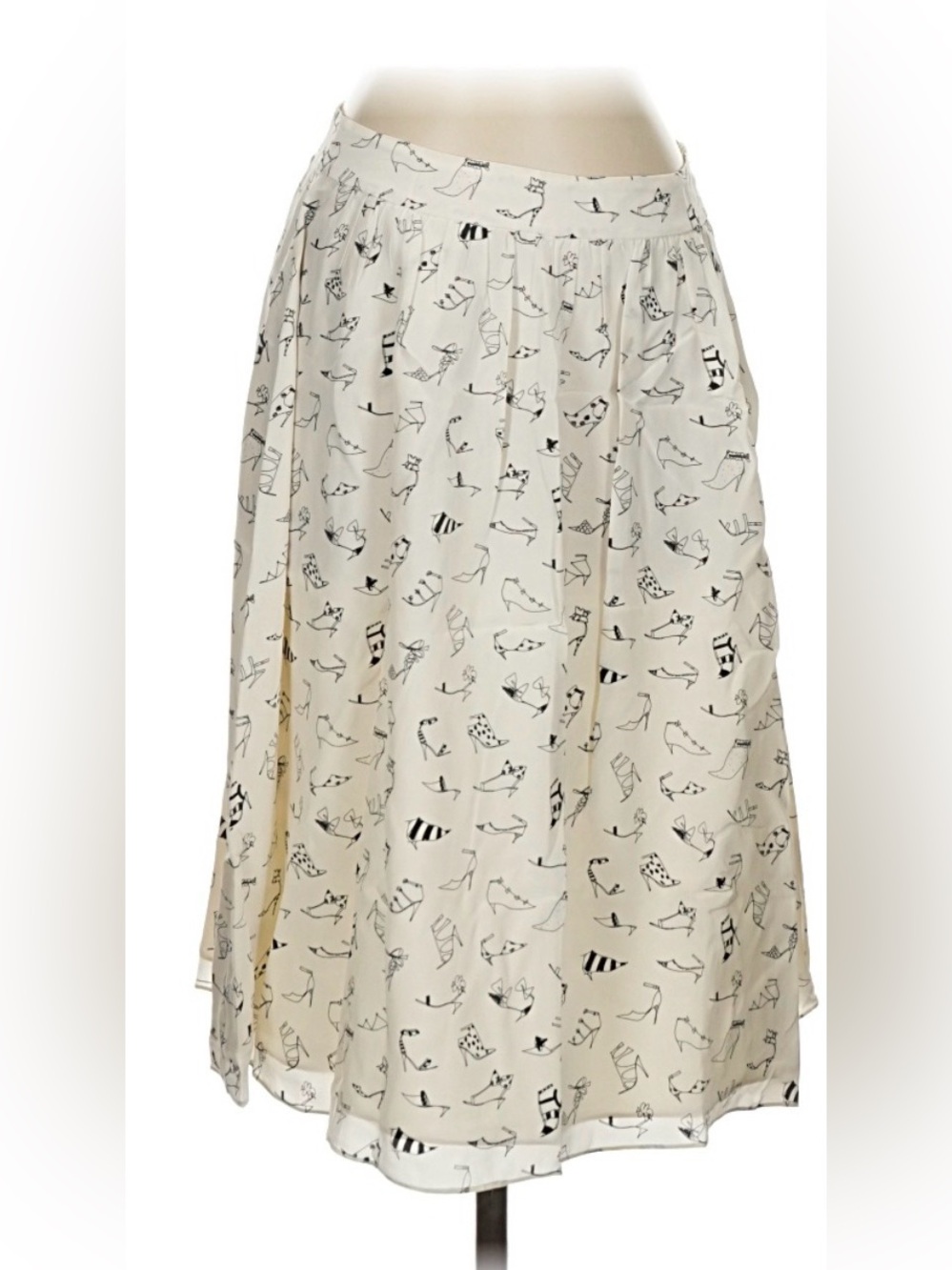 J. Crew Collection Cream/Black Shoe Print Silk Skirt Sz.2